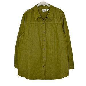 Joan Rivers Olive Green Chambray Cotton Button Up Jacket Shacket Blazer Size L